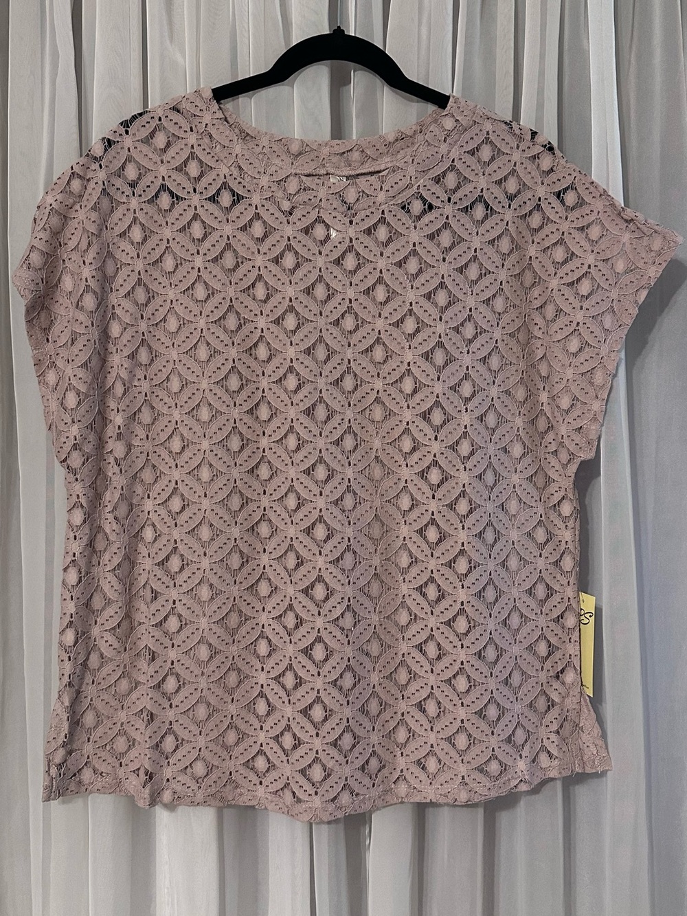 Perseption Concept Dusty Mauve Geometric Lace Overlay Short Sleeve Top
